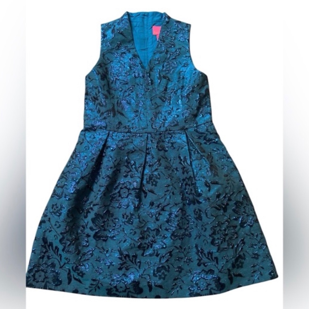 Lilly Pulitzer Girls Mini Tanlee Dress Teal Bay Blooming Brocade